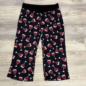 HDE Black & Red Wine Glass Print Cropped Women's Pajama Pants Size Small